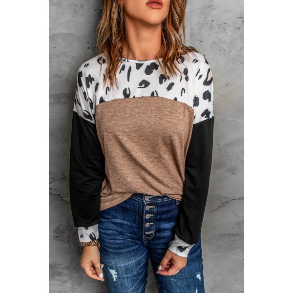 Leopard Colorblock Long Sleeve Top