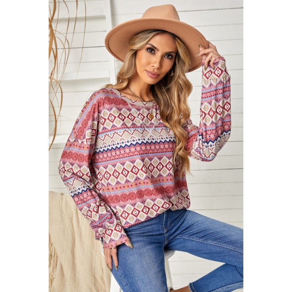 Tribe Print Loose Long Sleeve Top