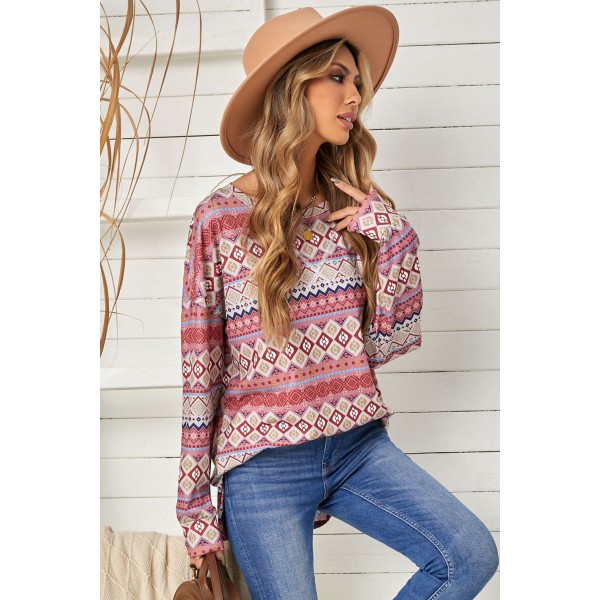 Tribe Print Loose Long Sleeve Top