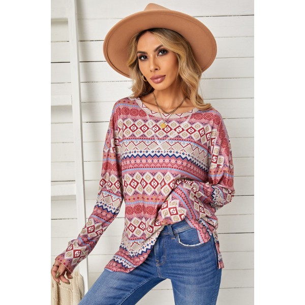 Tribe Print Loose Long Sleeve Top
