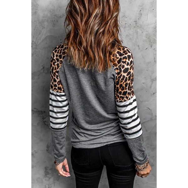 Gray Leopard Striped Long Sleeve Top
