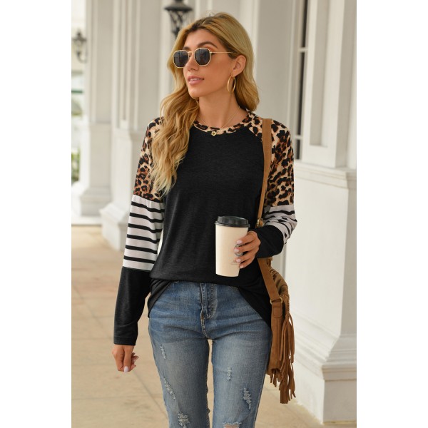 Black Leopard Striped Long Sleeve Top