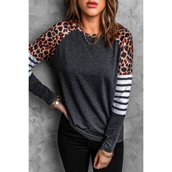Black Leopard Striped Long Sleeve Top