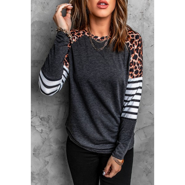 Black Leopard Striped Long Sleeve Top