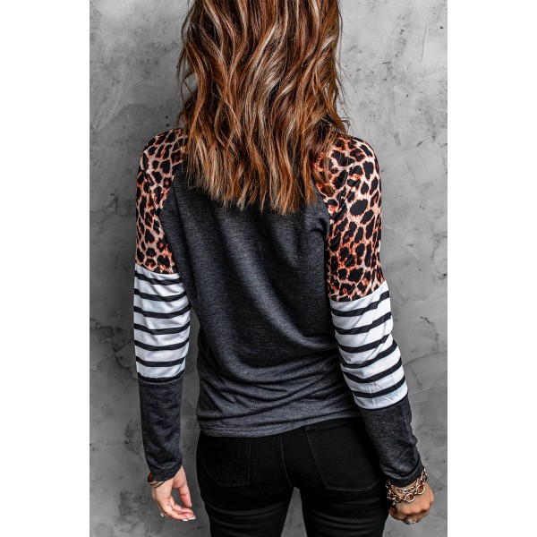 Black Leopard Striped Long Sleeve Top
