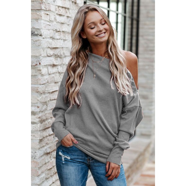 Gray Ribbed Zip Knit Top