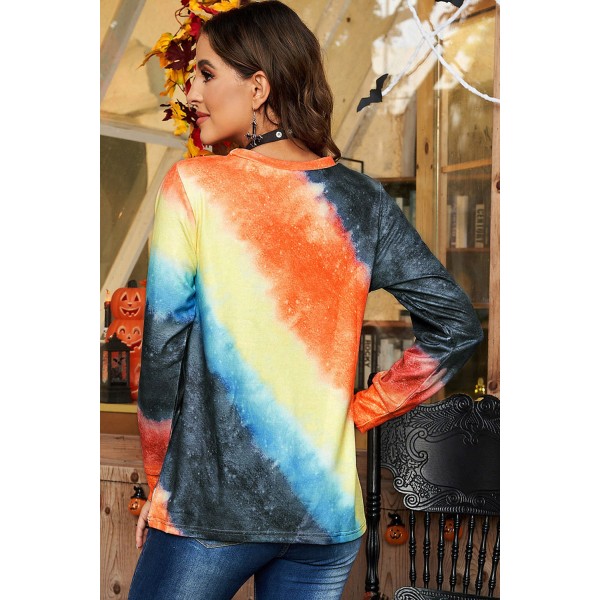 LETS GET SMASHED Halloween Pumpkin Face Graphic Tie-dye Sweatshirt
