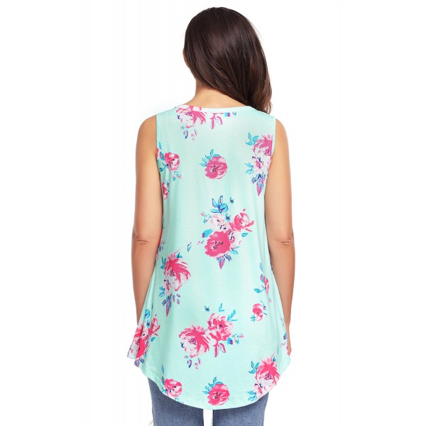 Cyan Blooms Floral Print Sleeveless Babydoll Tank