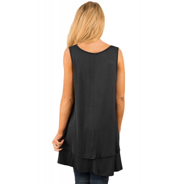 Black Ruffled Layer Asymmetric Hem Tunic Tank