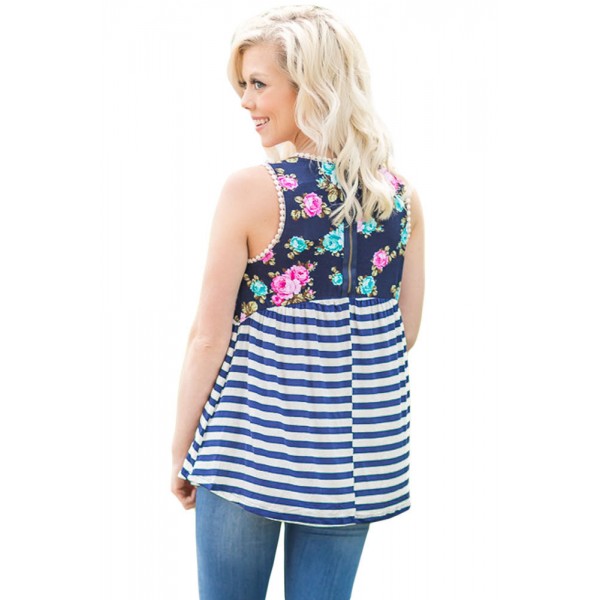 Navy Stripes and Floral Womens Tank