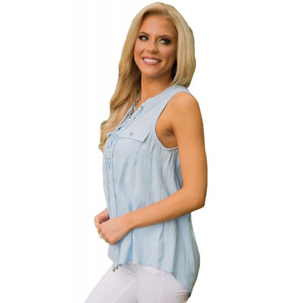 Light Blue Sleeveless Tank Top with Lace up