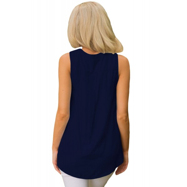 Blue Sleeveless Tank Top with Lace up