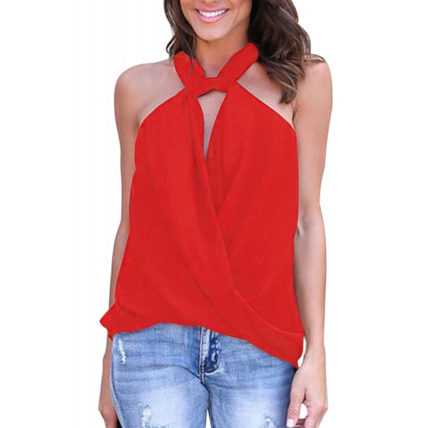 Red Athena Drape Wrapped Tank Top