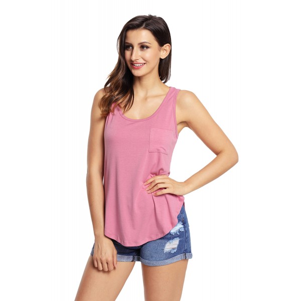 Pink Summer Side Slits Tank Top with Pocket
