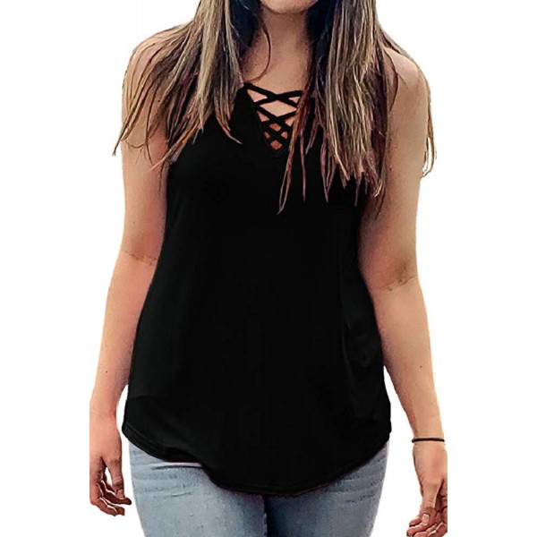 Black Crisscross V Neckline Women Tank Top