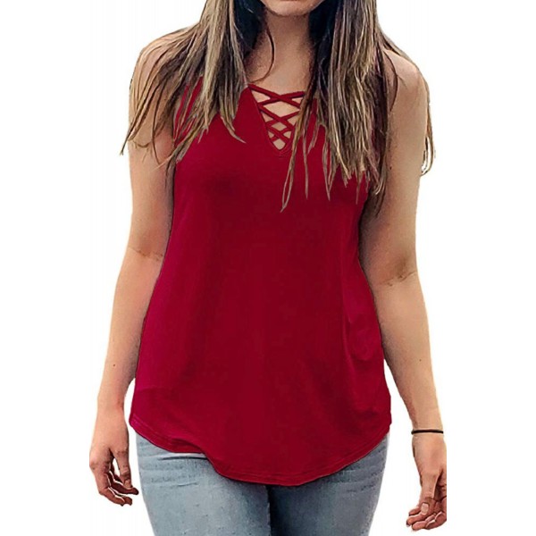 Burgundy Crisscross V Neckline Women Tank Top