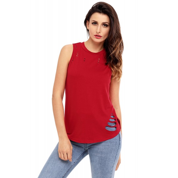 Wine Laser Cut Detail Tank Top