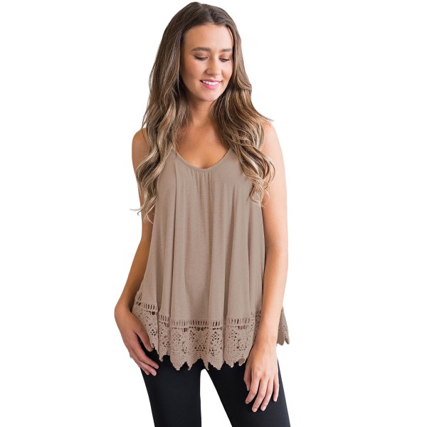Khaki Lace Hemline Loose Fitting Vest Top