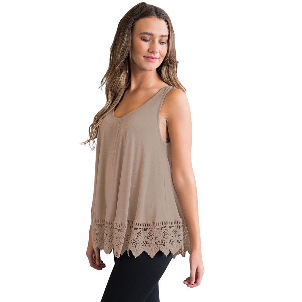 Khaki Lace Hemline Loose Fitting Vest Top