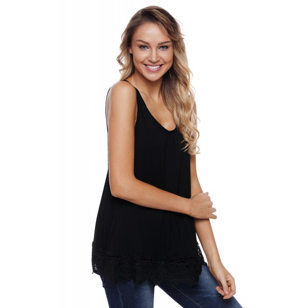 Black Lace Hemline Loose Fitting Vest Top