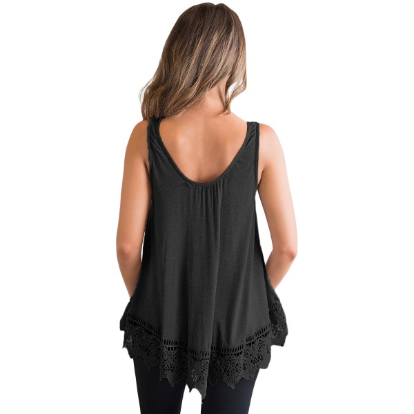 Black Lace Hemline Loose Fitting Vest Top