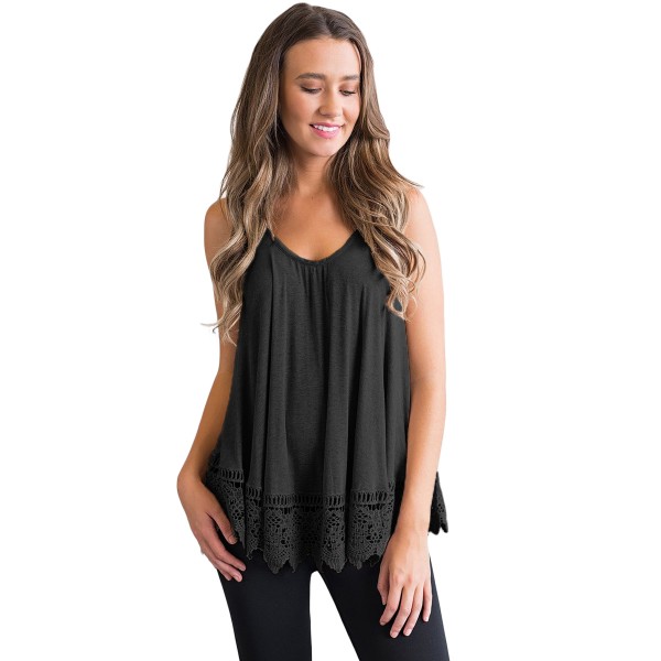Black Lace Hemline Loose Fitting Vest Top