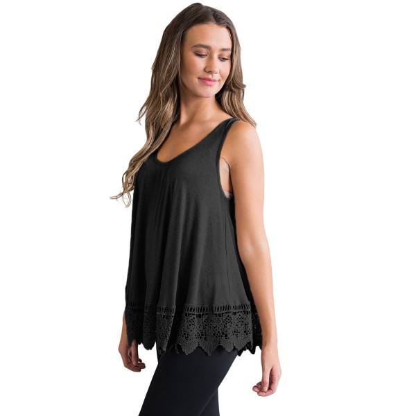 Black Lace Hemline Loose Fitting Vest Top