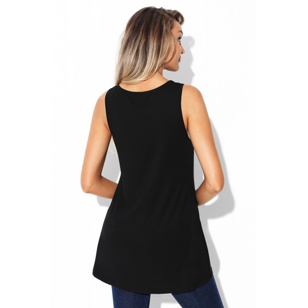 Black Caged Neck Tank Top with Front Twist