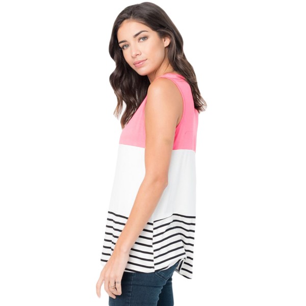 Coral Paneled Striped Racerback Tank Top