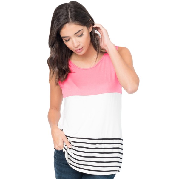 Coral Paneled Striped Racerback Tank Top
