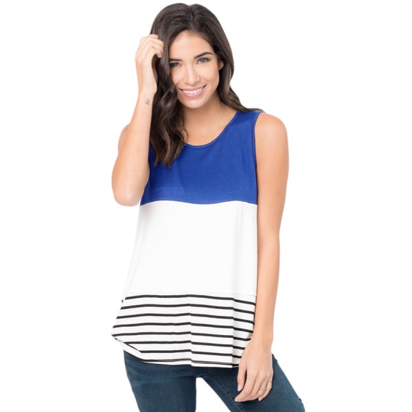 Navy Paneled Striped Racerback Tank Top