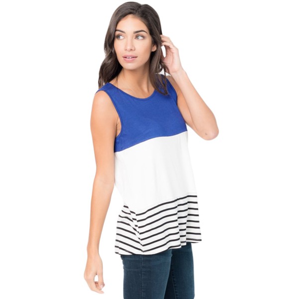 Navy Paneled Striped Racerback Tank Top