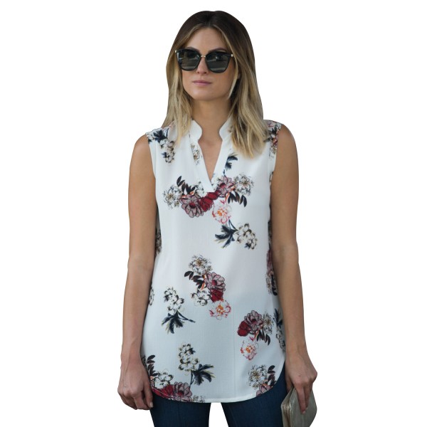 White Sleeveless Floral Top