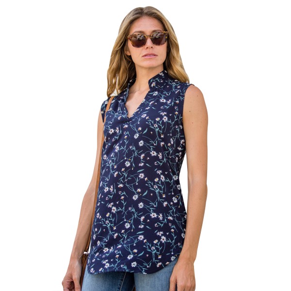 Navy Blue Sleeveless Floral Top